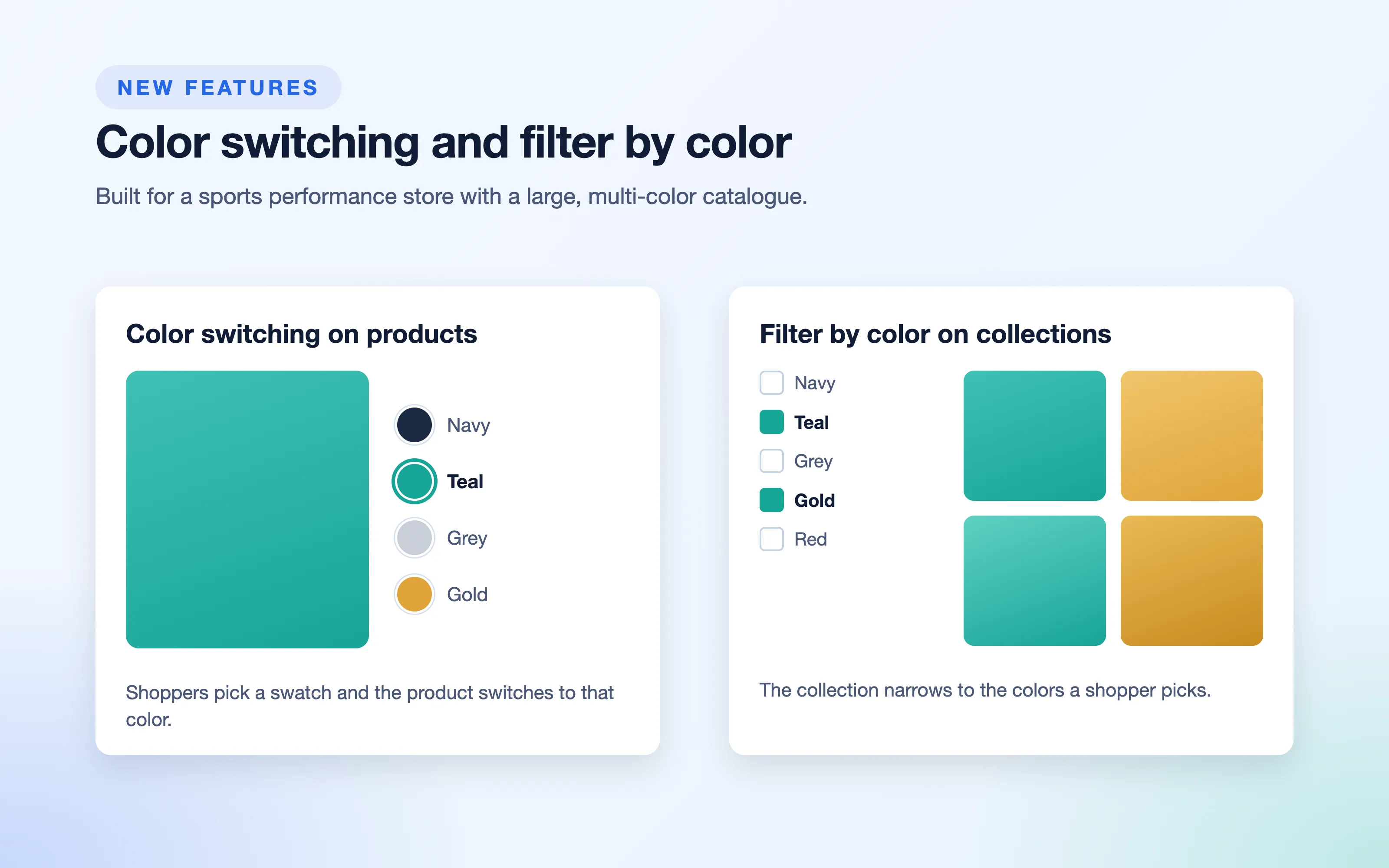 Colour switching and filter by colour.