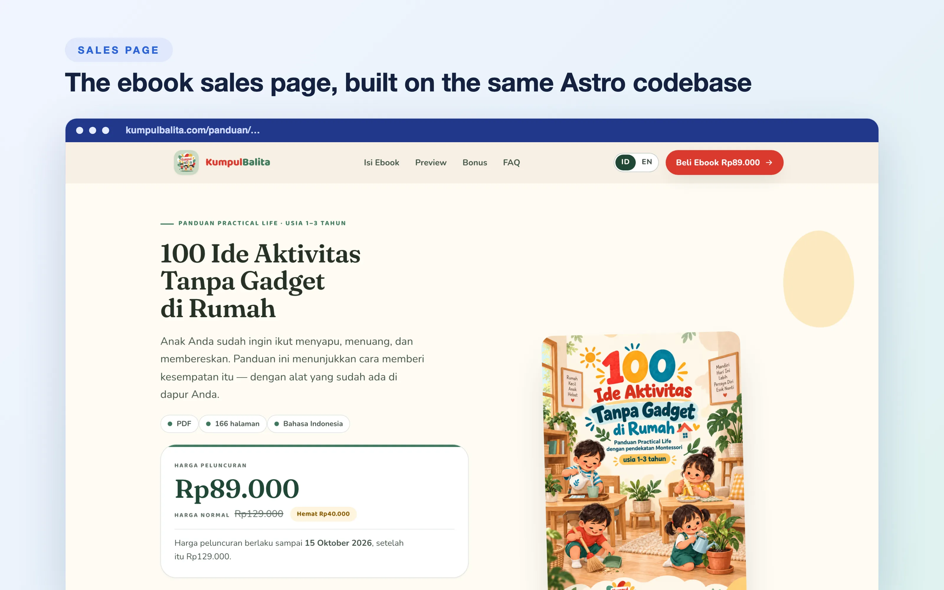 The e-book sales page, built on the same Astro codebase.