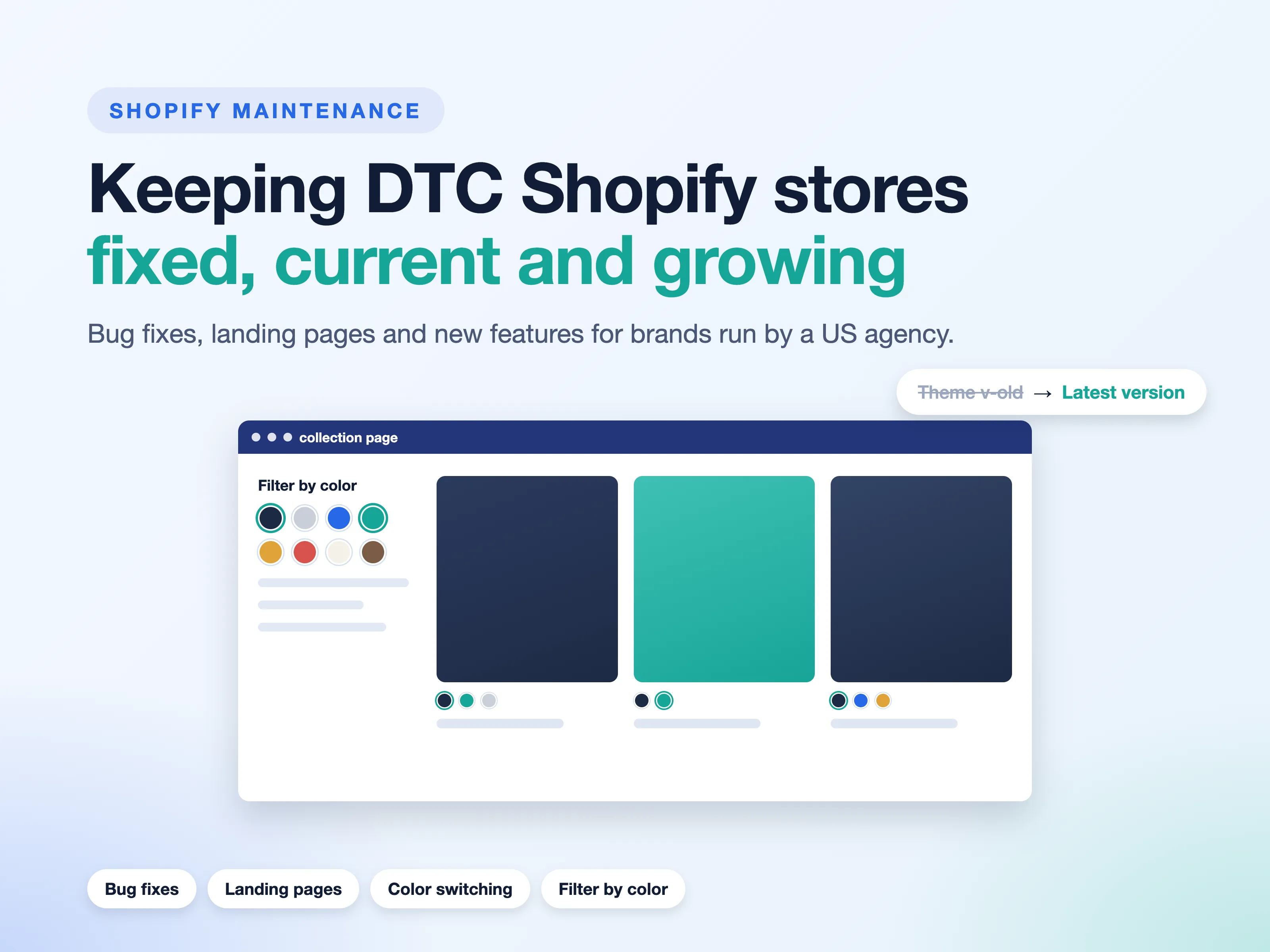 Illustration of a Shopify collection page with a filter by color